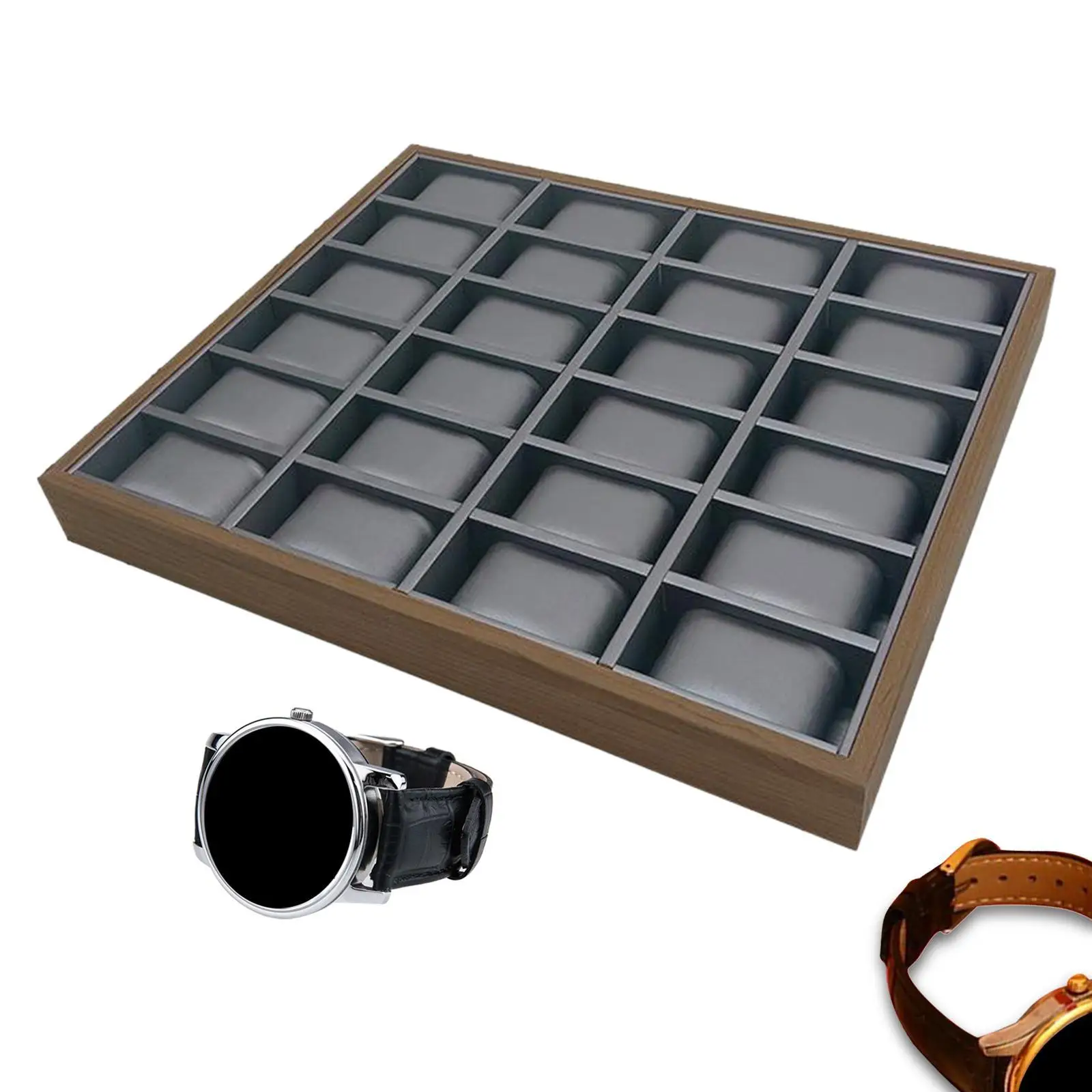 Caja expositora de relojes, organizador de relojes, estuche de almacenamiento rectangular, contenedor de joyería dividido para encimera, tobillera para hombre, pendiente, pulsera