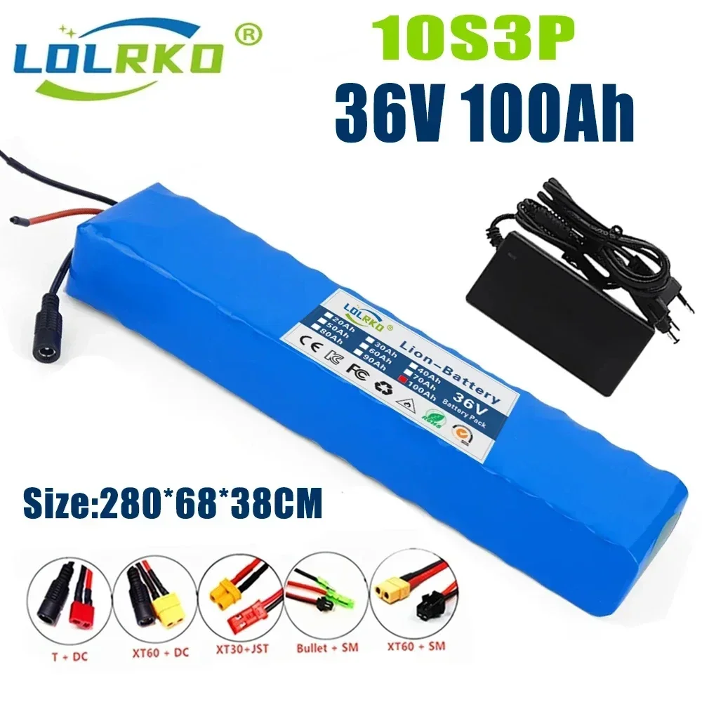 

New 10S3P 36V 100Ah 18650 Rechargeable Lithium Battery Pack 1000W Power with BMS