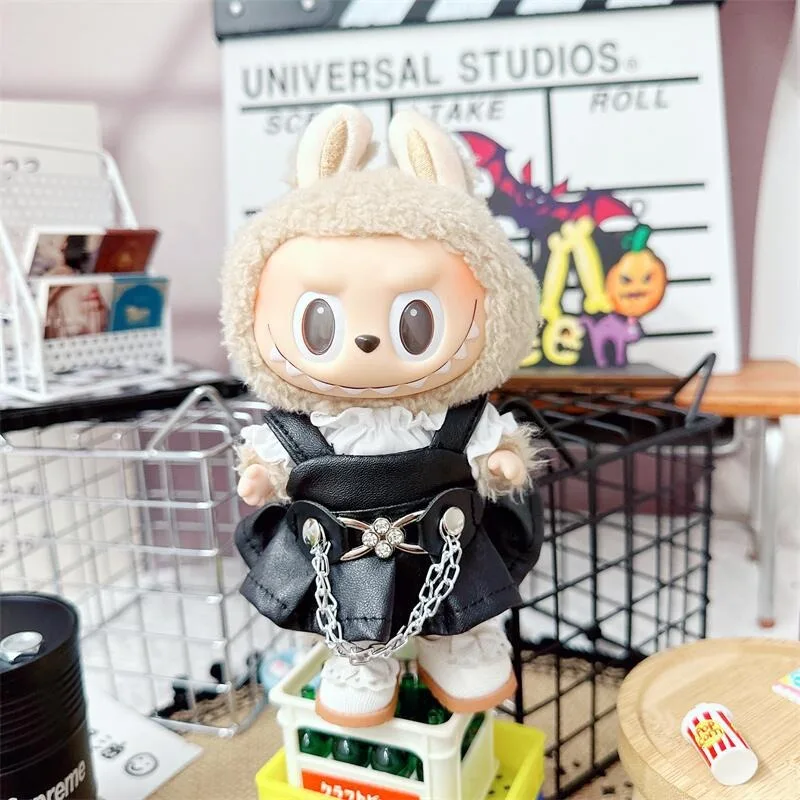 Leuke Mini Pluche Pop Kleding Outfit Accessoires voor 17 cm Labubu V1 V2 Poppen T-shirt Sling Jumpsuit Jas DIY gift