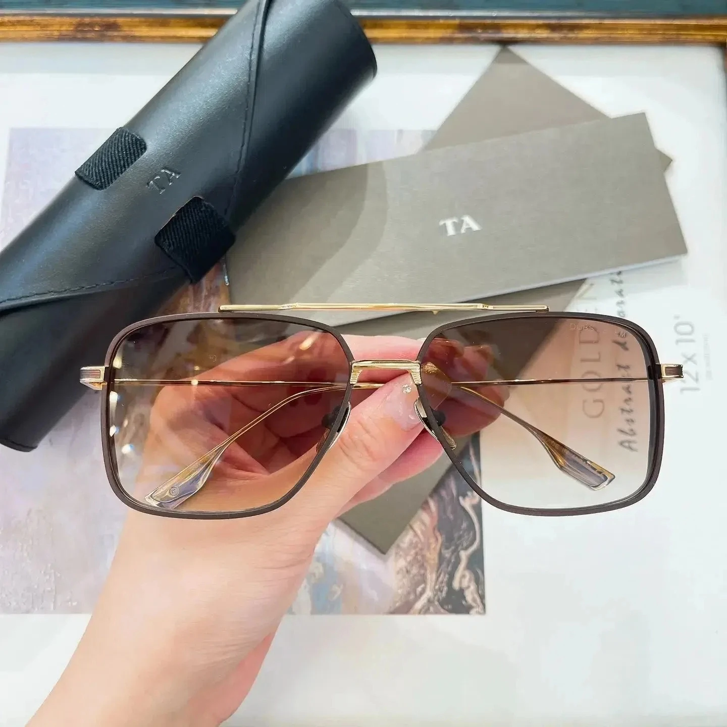 المصنع الأصلي لتقوم بها بنفسك DT DUBSYSTEM DTS157-A مع صندوق العلامة التجارية خمر UV400 المتضخم قسط سبيكة الإطار الرجال النساء النظارات الشمسية #1