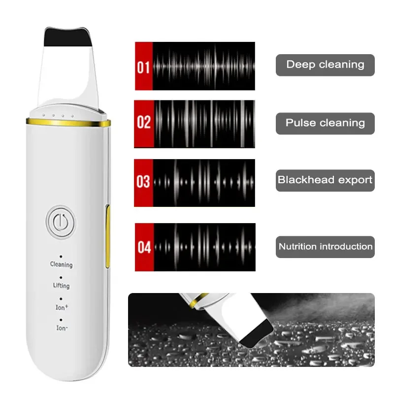 جهاز تنظيف البشرة بالموجات فوق الصوتية تنظيف أيون الوجه ملعقة تهتز إلى الرؤوس السوداء حب الشباب آلة شد الوجه