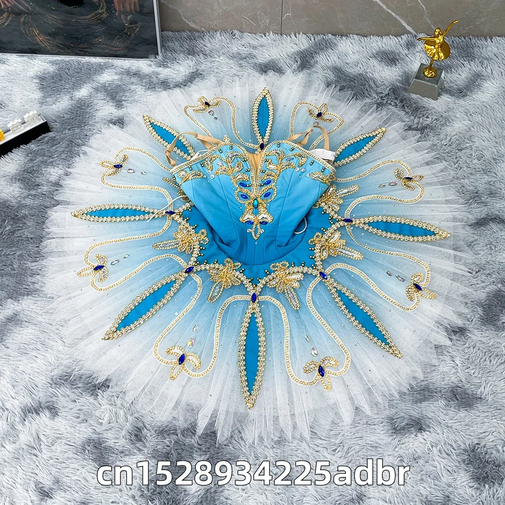 Professional customized ballet tutu skirt for children's gradient Bluebird variation competition performance costume