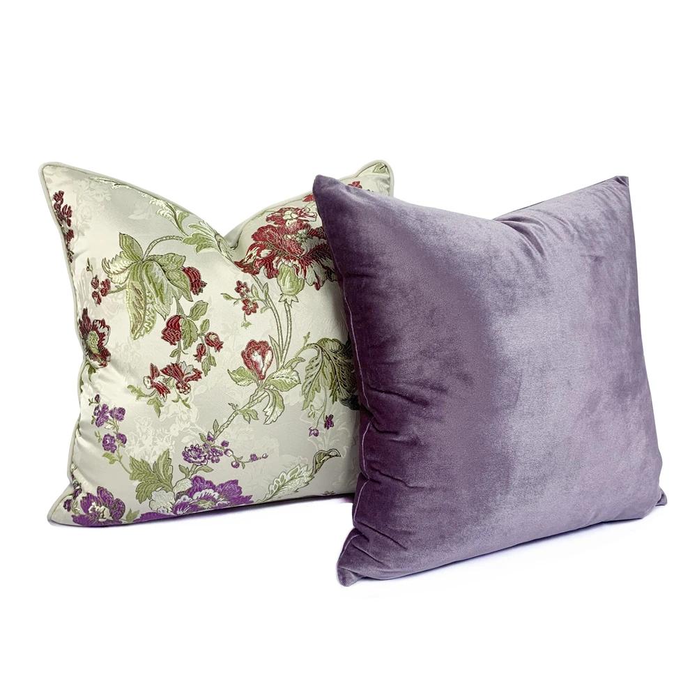 Flora Pillows Country Style Cushion Case Purple Velvet Decorative Pillow Cover For Sofa Butterfly Flower Embroidery Home Decor