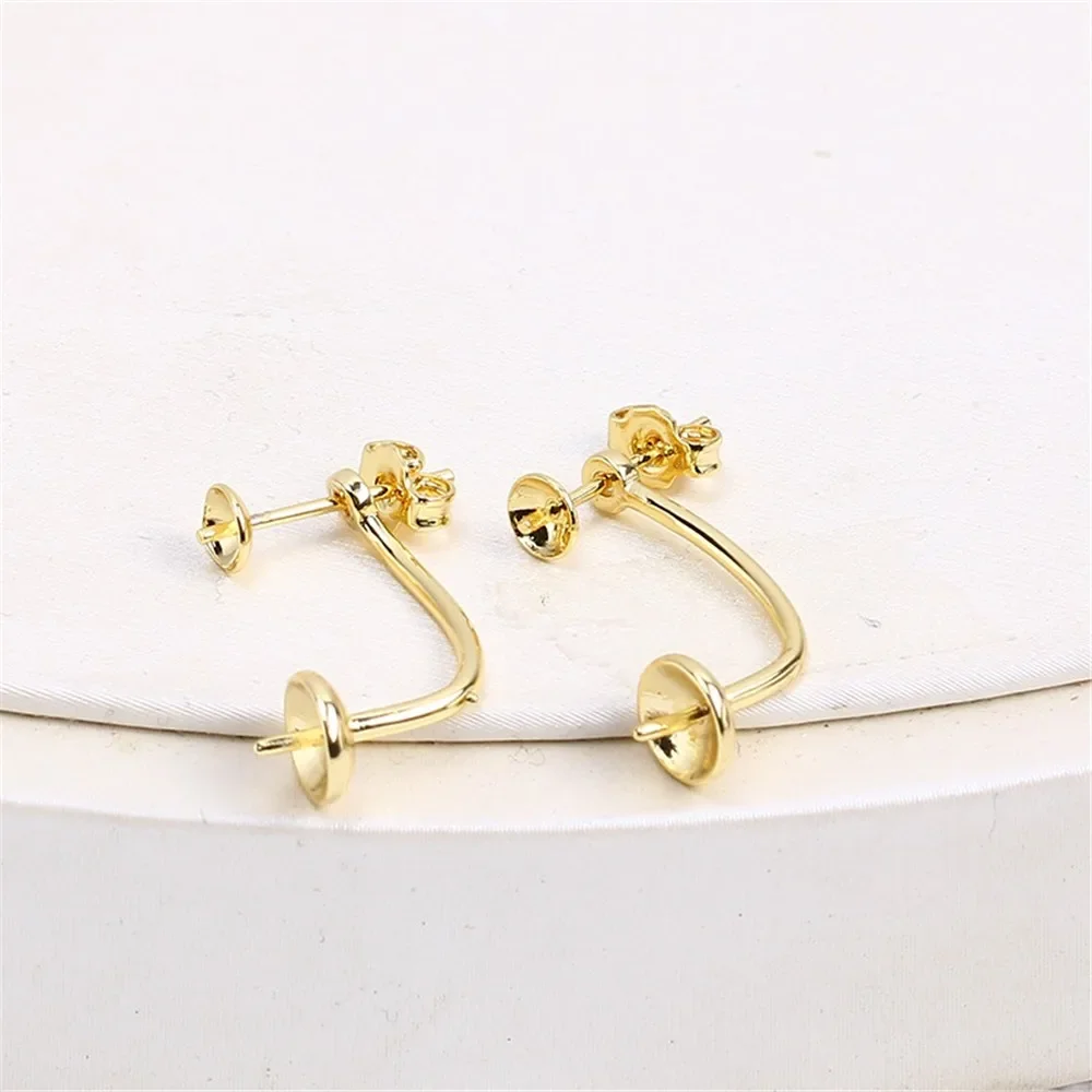 

Позолоченные серьги с жемчугом, принадлежности для изготовления ювелирных изделий своими руками, пустые основания для ушей для аксессуаров ручной работы, 1 пара без жемчуга