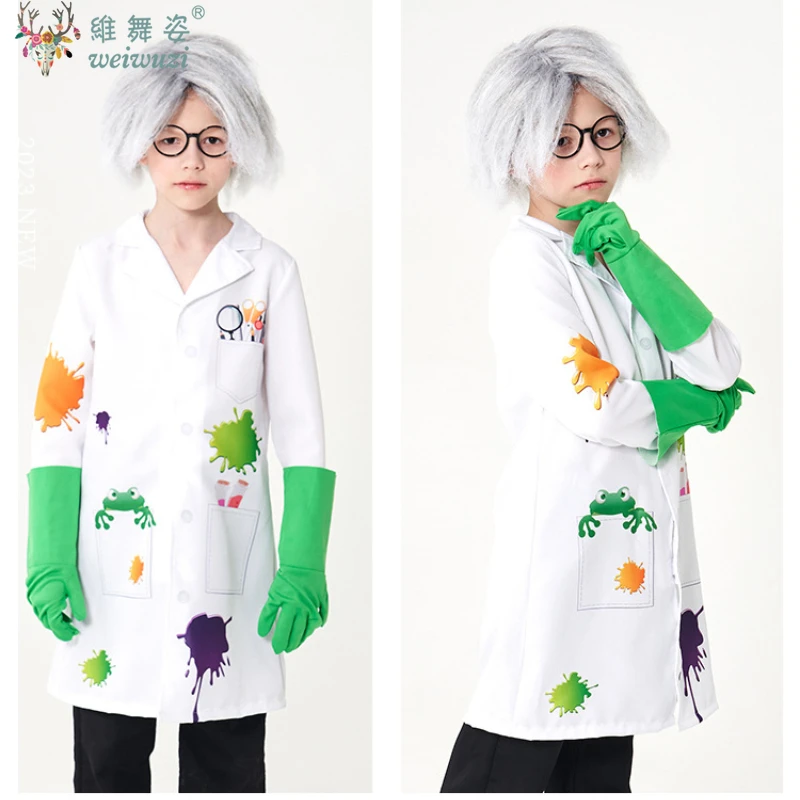 Disfraz de Cosplay para el Día de los niños, disfraz de científico loco Raving para niños y niñas, traje de bata de laboratorio, disfraz de fiesta de Carnaval y Halloween