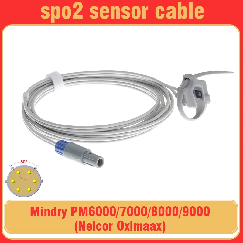 

Compatible Mindry PM6000/7000/8000/9000 Monitor Spo2 Sensor 6pin Adult/Child/Neonate/Finger Oximetry Cable 3m.