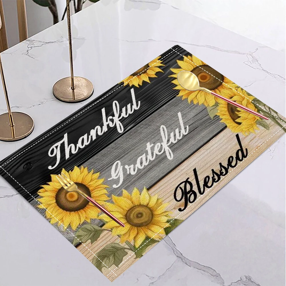 4/6/8 stücke Retro Bauernhaus Stil Sonnenblumen Druck Tischset Leinen Hitzebeständige Matte Küche Tischdecke Kaffee Matte Restaurant decor