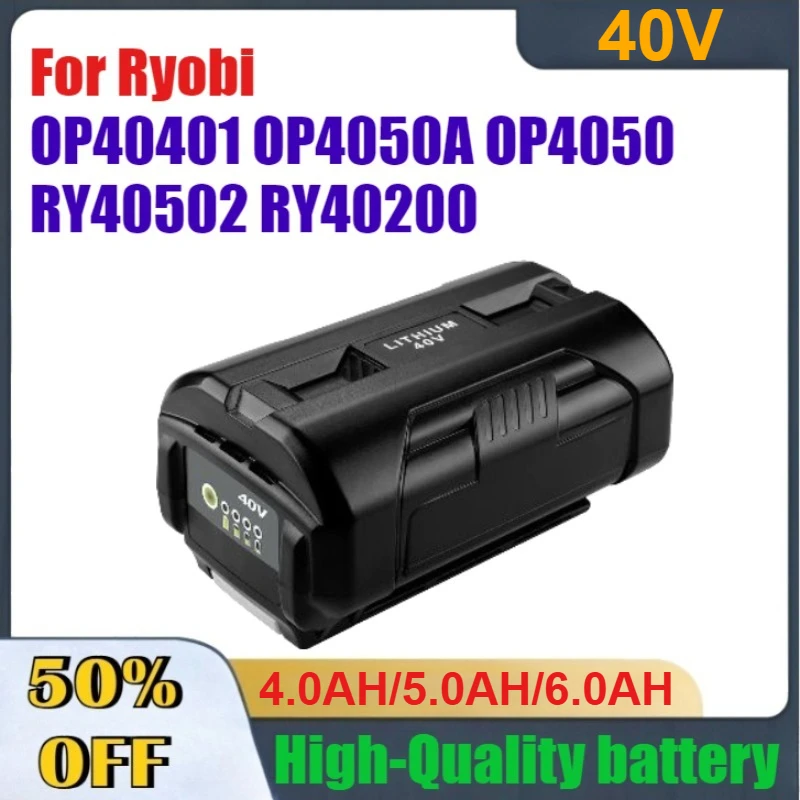

4.0/5.0/6.0Ah 40V High-Performance Rechargeable Batteries for Ryobi OP40401 OP4050A OP4050 RY40502 RY40200 Cordless Power Tools