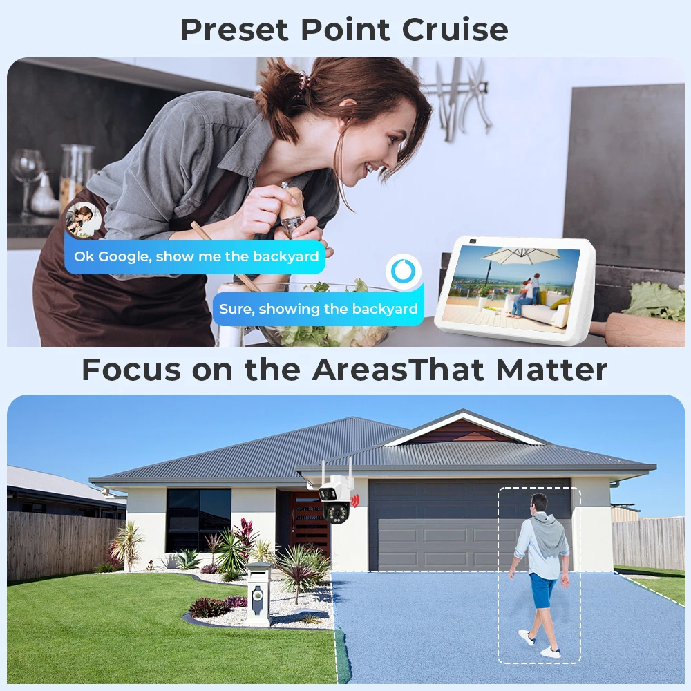 8MP 4K Wifi Camera PTZ Dual Screen AI Human Detection Auto Tracking Outdoor ONVIF CCTV Security Surveillance Camera ICSee