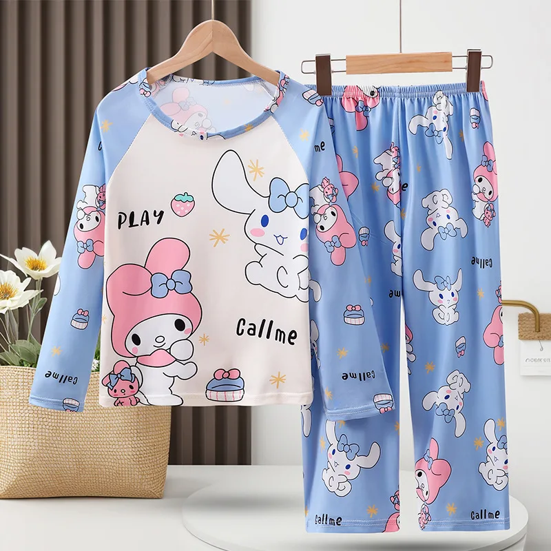 Sanrio Children Pajamas Cartoon Long Sleeve Girls Spring and Autumn Cardigan Set Children's Air Conditioning Clothing Home Wear