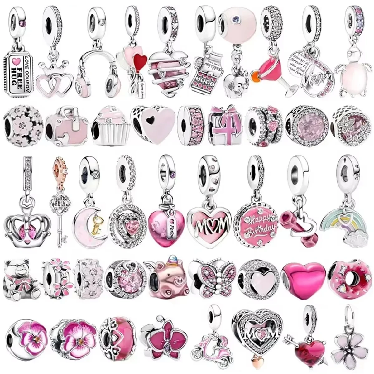 New Pink Heart Potion Murano Glass Heart Original 925 Sterling Silver Charm Beads for Necklace DIY Bracelet Women Jewellery Gift