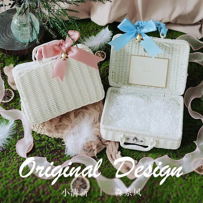 Imagem -03 - Plastic Rattan Weaving Gift Box com Alças Candy Bolsa Embalagem Caixas Incluindo Fitas Shredded Pape Senior Wedding