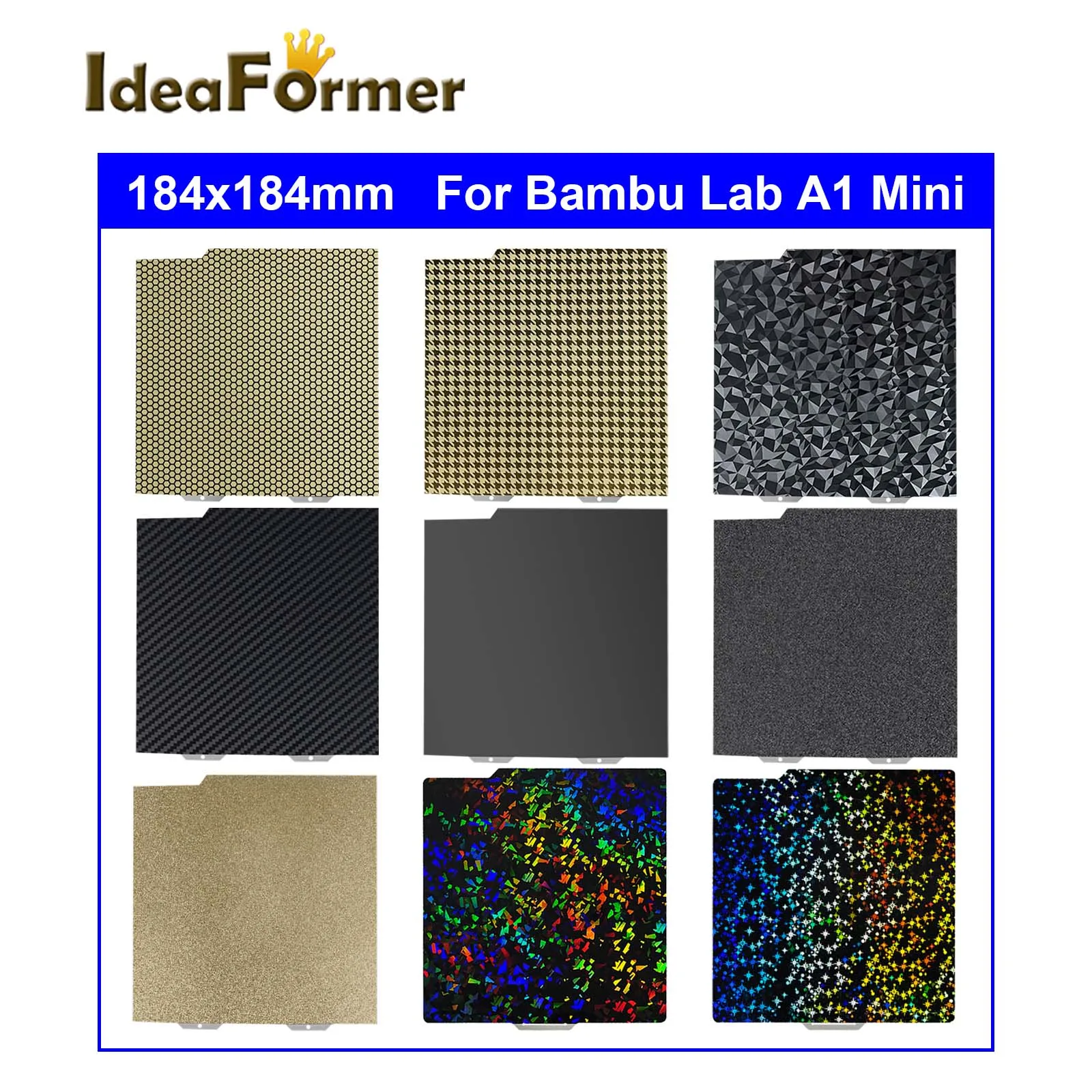 

Для Bambu Lab A1 Mini Build Plate Текстурированный лист PEI PEO PET Пластина из пружинной стали из углеродного волокна для Bambulab Bamboo A1 Mini
