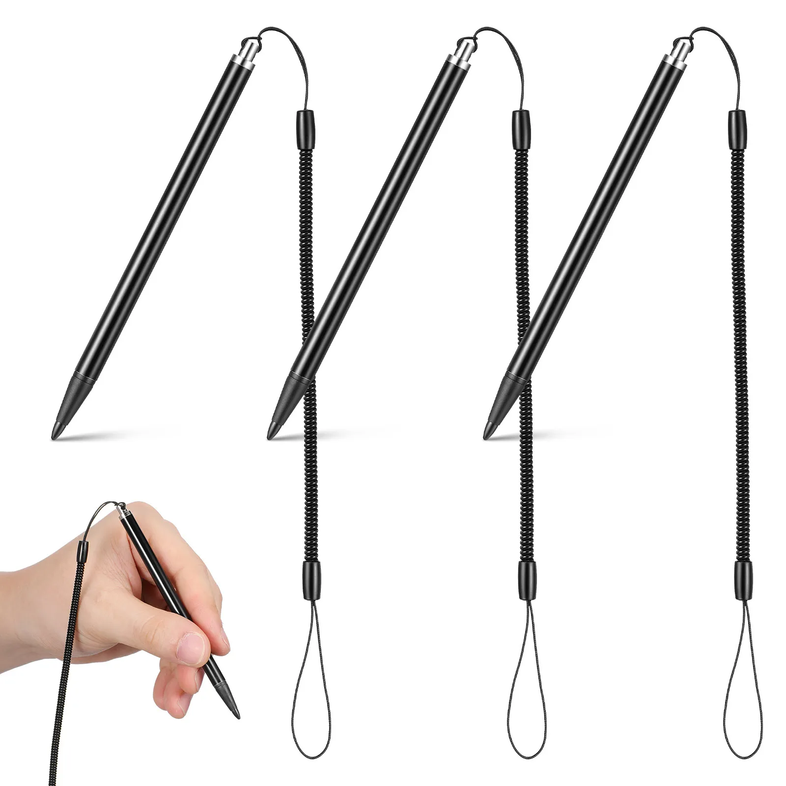 3Pcs Resistive Screen Touch Pen Stylus Portable Anti-Loss Spring Rope Precise Control for Pos Navigator Game Consoles