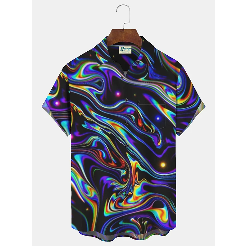 Men\'s Designer Hawaii Shirts Short Sleeve Fashion Streetwear Abstract Line 3d Print Harajuku Male Clothing Blouses