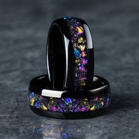 Inlay Galaxy Style Colorful Abalone Shell Rings Fashion 8mm Men Stainless Steel Rings For Men Wedding Engagement Band Jewelry