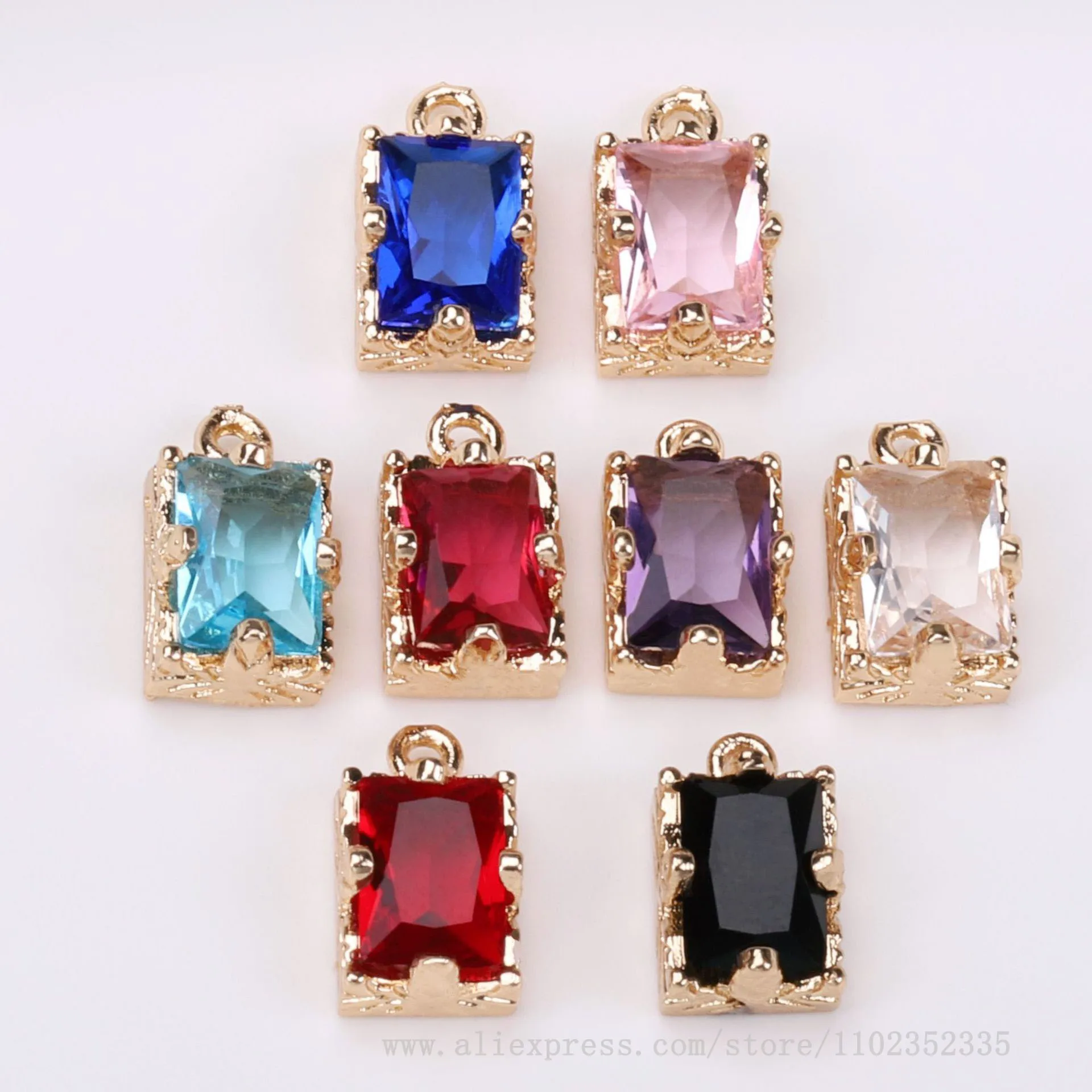 10pcs/ Bag  Colorful crystal embossed small rectangular pendant DIY hairpin earrings necklace bracelet accessories