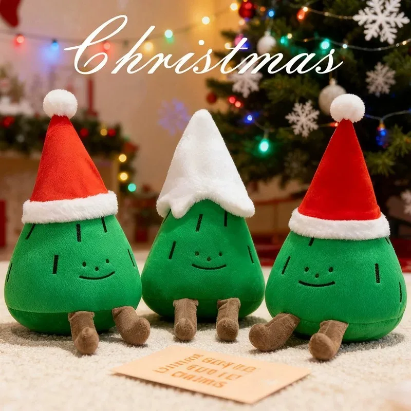 20/30cm Christmas Tree Plush Doll 8cm Pine Tree Stuffed Pendant Cute Pine Wear Santa Claus Hat Imitate Snow Stain Hat Plush Gift