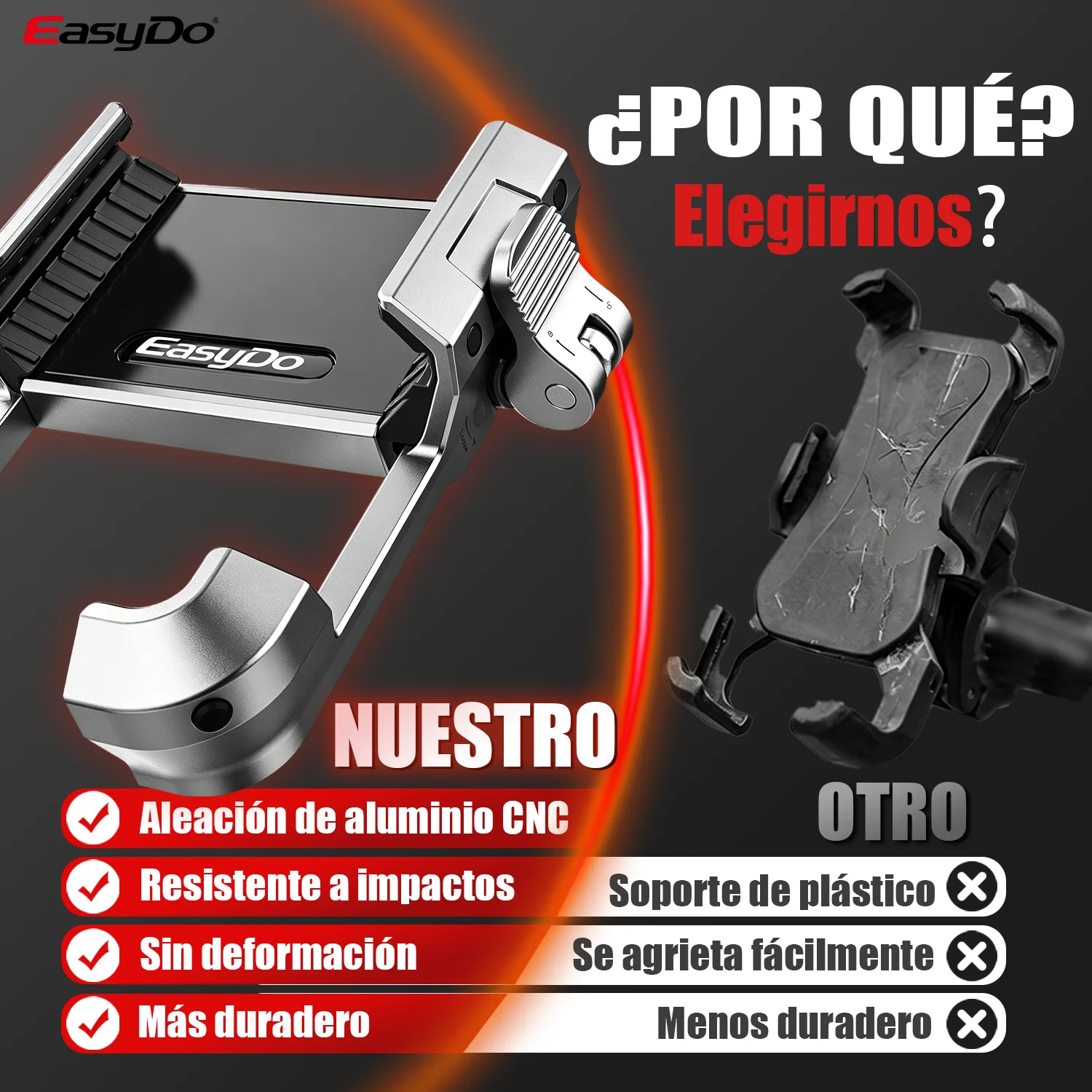 Soporte de teléfono para bicicleta Easydo, antivibración, de aluminio, con tapa de dirección, montaje de teléfono con perno M6 para bicicleta de carretera y gravel.