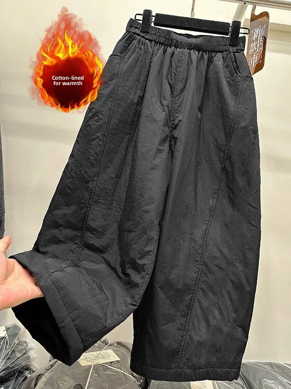 Winter New plus Size Women's Loose Fit Straight Leg Cotton Trousers Warm Wide Leg Pants High Waist Casual Comfortable Jeans