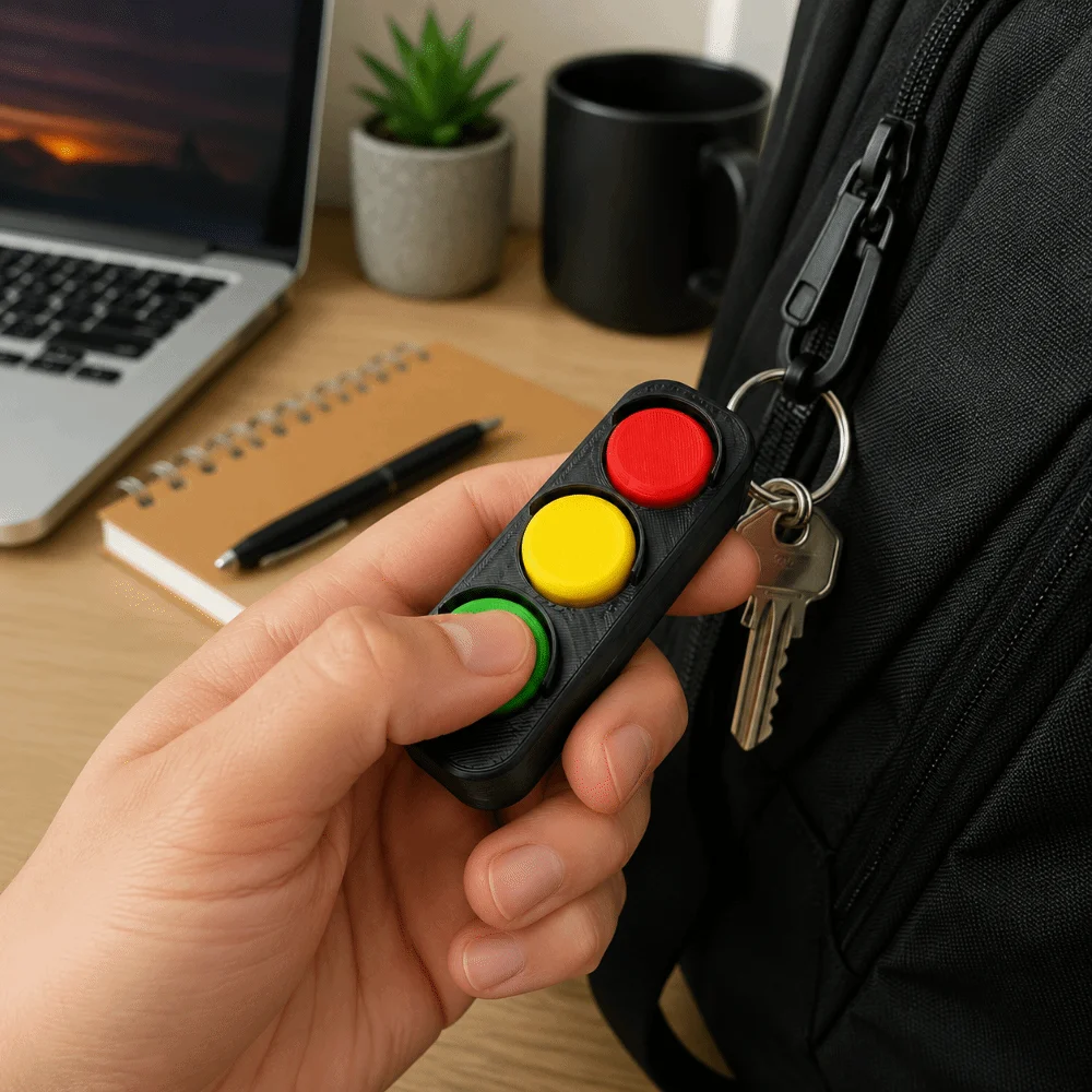 3D Printed Fidget Clicker Keychain Lightweight Compact Traffic Light Fidget Portable Pleasant Touch Stress Relief Hand