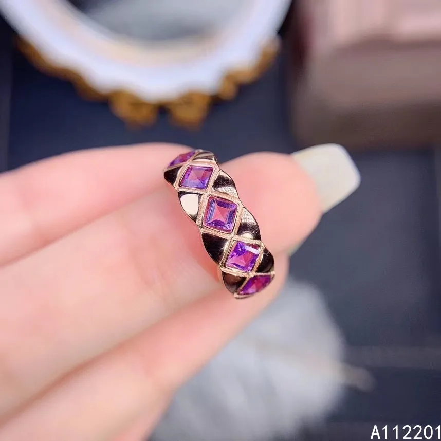 

Exquisite Jewelry 925 Sterling Silver Inset With Gemstone Women's Classic Exquisite Square Amethyst Adjustable Ring Support Dete