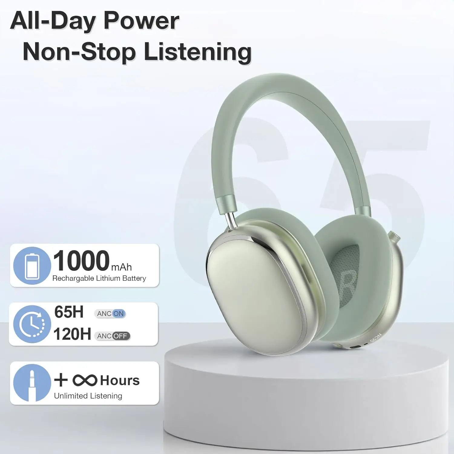 Hybride Kopfhörer mit aktiver Geräuschunterdrückung und Knopfsteuerung, 65 Stunden Spielzeit, Over-Ear-Kopfhörer, kabelloses Bluetooth 6.0, hochauflösendes Audio – Detail 29