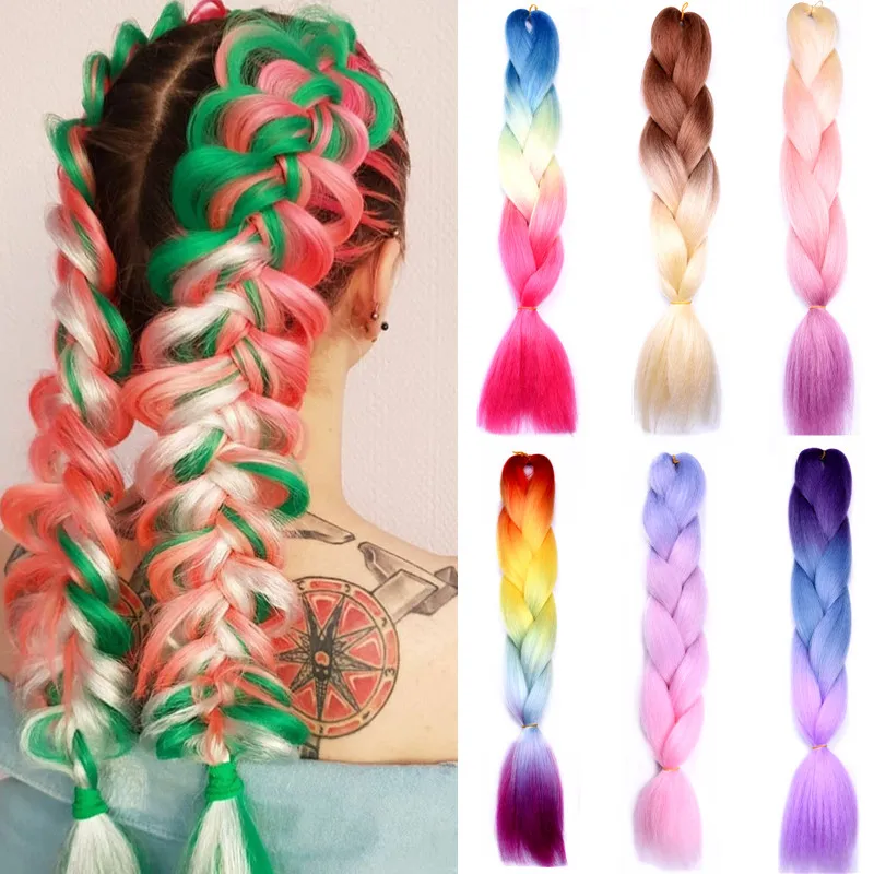 

Full Star Synthetic100g Straight Ombre Braiding Blue Hair products Pure Green Red High Temperature Fiber Braids Hair Exthension