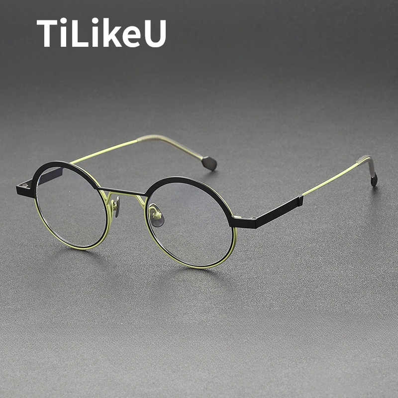 

2025 New Painted Dual Color Pure Titanium Round Frame Glasses Women Fashion Trend Designer Titanium Eyeglasses Frame for Men