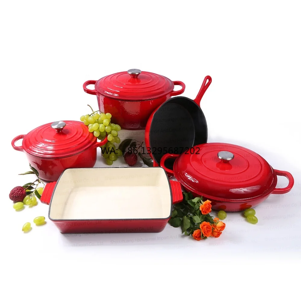 

Лидер продаж, чугунные эмалированные кастрюли, запеканка с антипригарным покрытием, красная голландская духовка, набор кастрюль и сковородок