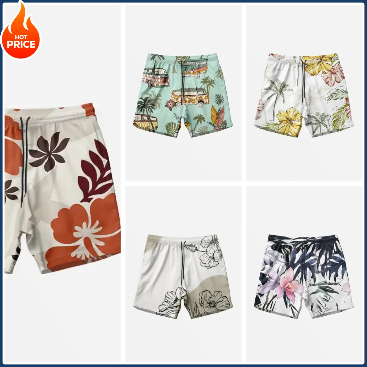 

2026Men's Hawaiian Swim Trunks 3D Fashion Floral Print Beach Shorts Quick Dry Outdoor Leisure Sports Shorts Fashion Men's Shorts