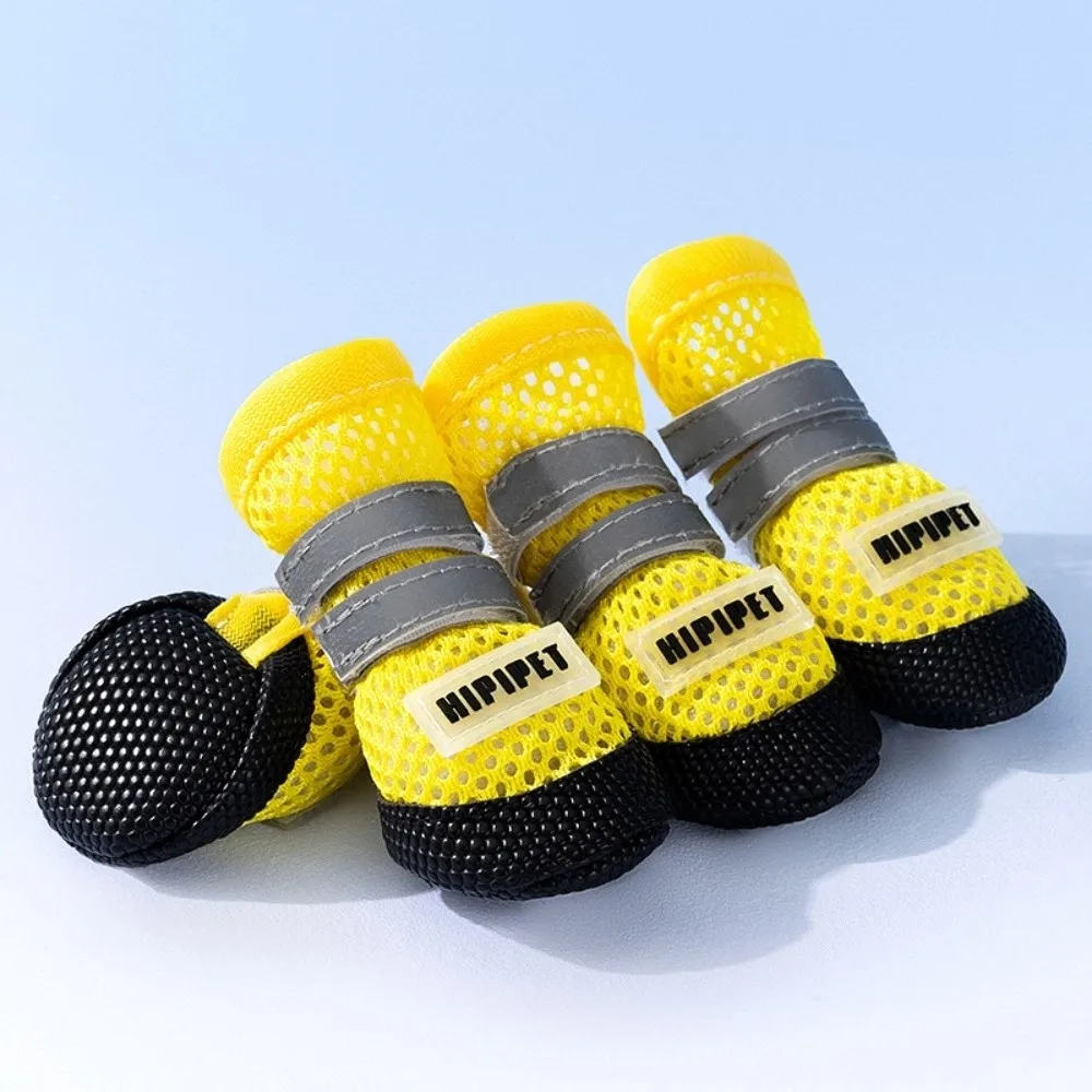 

4Pcs/Set Breathable Dog Mesh Shoes Reflective Adjustable Dog Paw Protectors Wear-resistant Anti-Slip Dog Boots Hiking