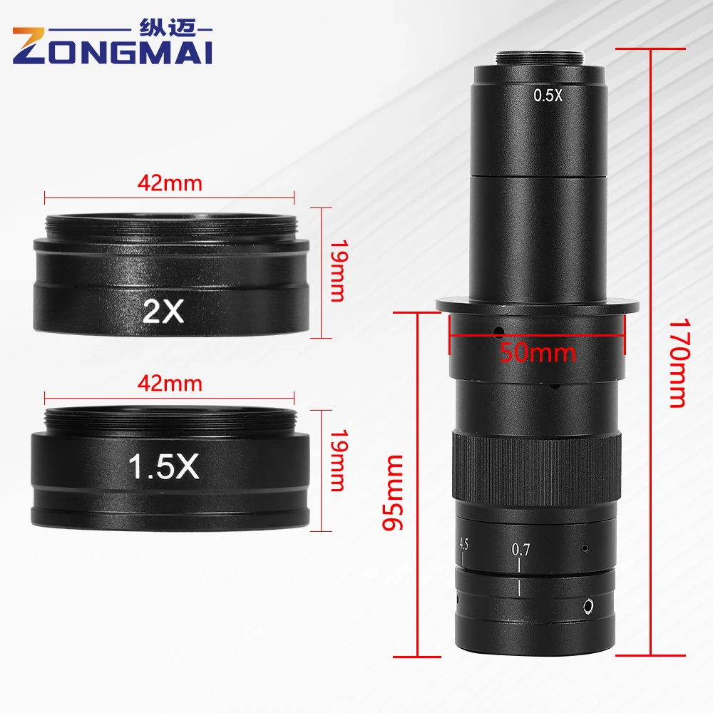 Lente de vidro objetiva auxiliar Barlow 0,3X/0,5X /0,7X/ 1,5X/2X para lente de microscópio de vídeo industrial 10A C-MOUNT