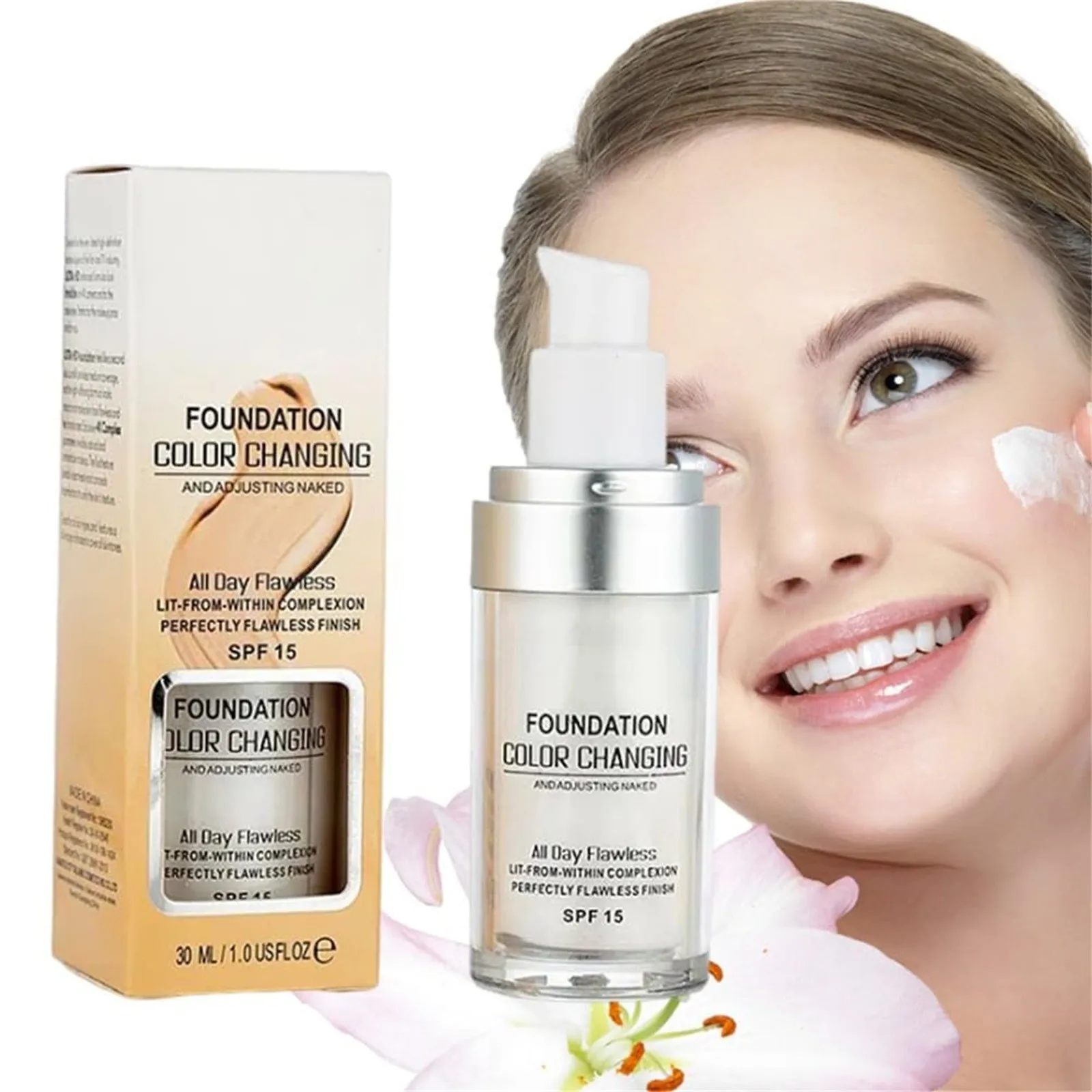 1/4 PC Colour Changing Mature Skin Foundation, Terminaten Foundation, Foundation Color Changing, Hydrating Waterproof  15, 30ml