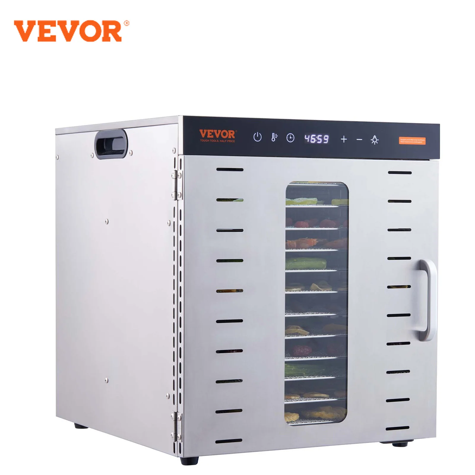 VEVOR 10 Trays Food Dehydrator Stainless Steel Machine 800W/1000W Household Vegetables Fruit Dryer with Digital Timer for Home