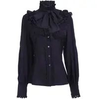 2026 Summer New Arrival Women's Vintage Ruffle Collar Shirt High Neck Lace Trim Button Down Shirt Elegant Gothic Blouse Tops - Image 5