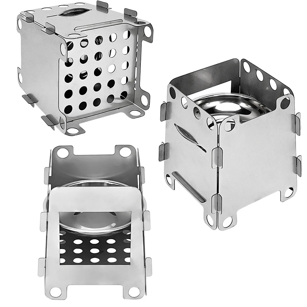 

Portable Lightweight Folding Wood Pocket Stove With Mini Alcohol Stove Stainless Steel For Outdoor Camping Cooking Picnic