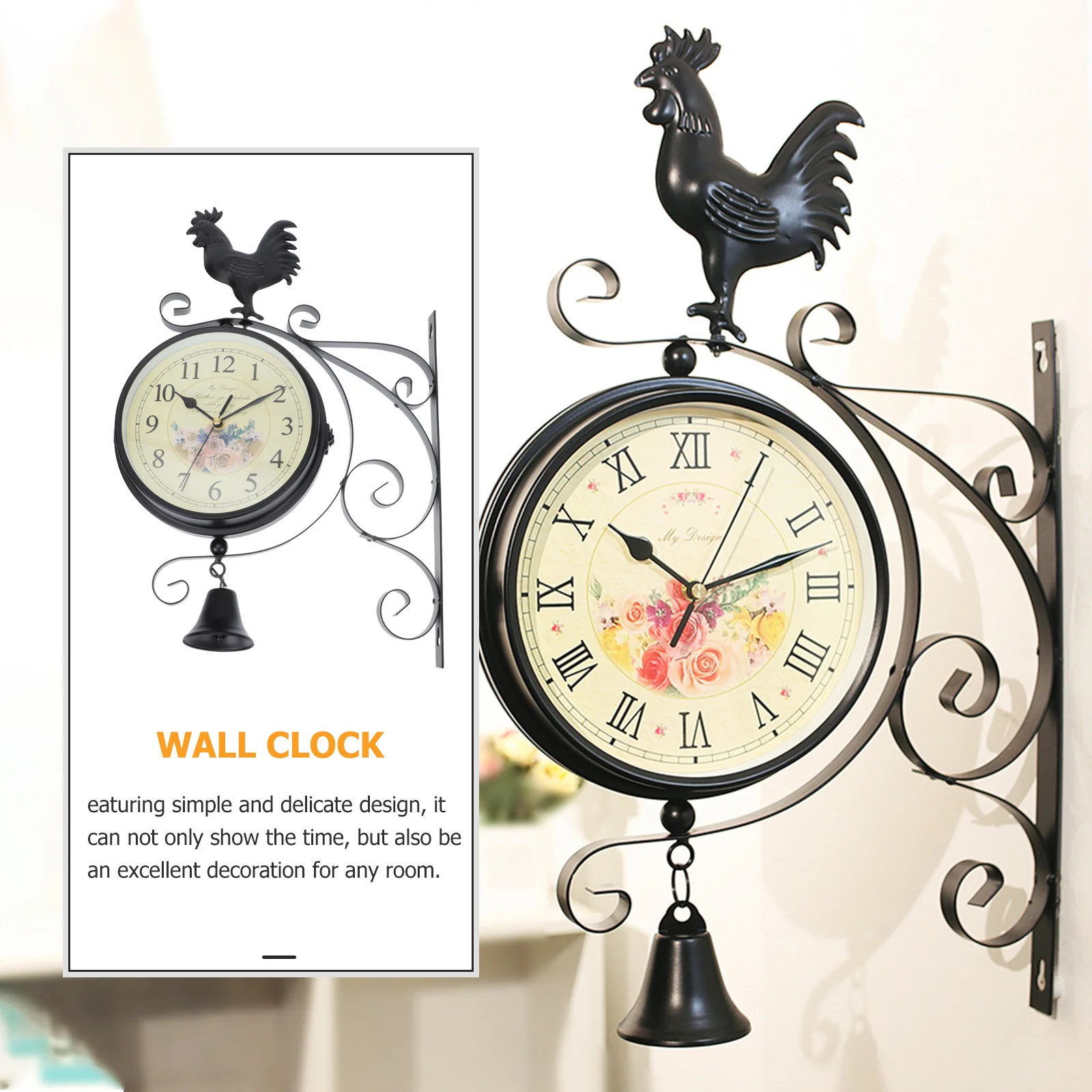 

1Pcs European Style Wall Clock Retro Iron Art Hanging Clock Silent Movement Decorative for Living Room Bedroom Office Home Decor