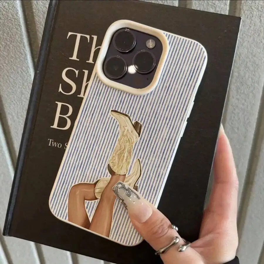 Stylish And Trendy Striped High-Heeled Shoe Soft Phone Case For iPhone 17 16 Pro 15 13 11 12 14 Pro Max 17 Air Shockproof Cover