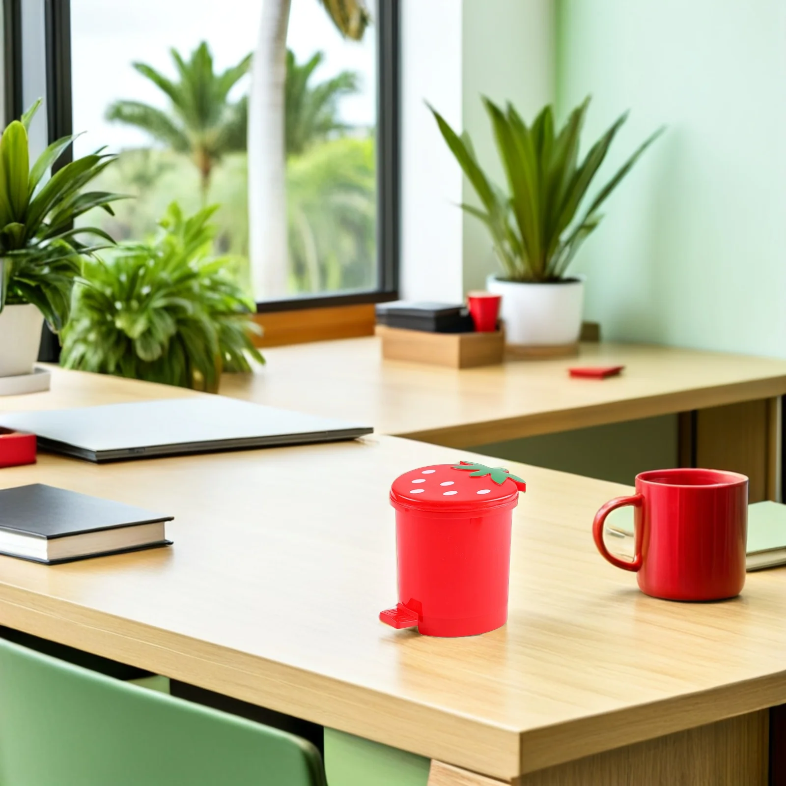 

Desktop Trash Can Mini Paper Waste Container For Home Office Car Use Adorable Strawberry Design Pp Material Lightweight