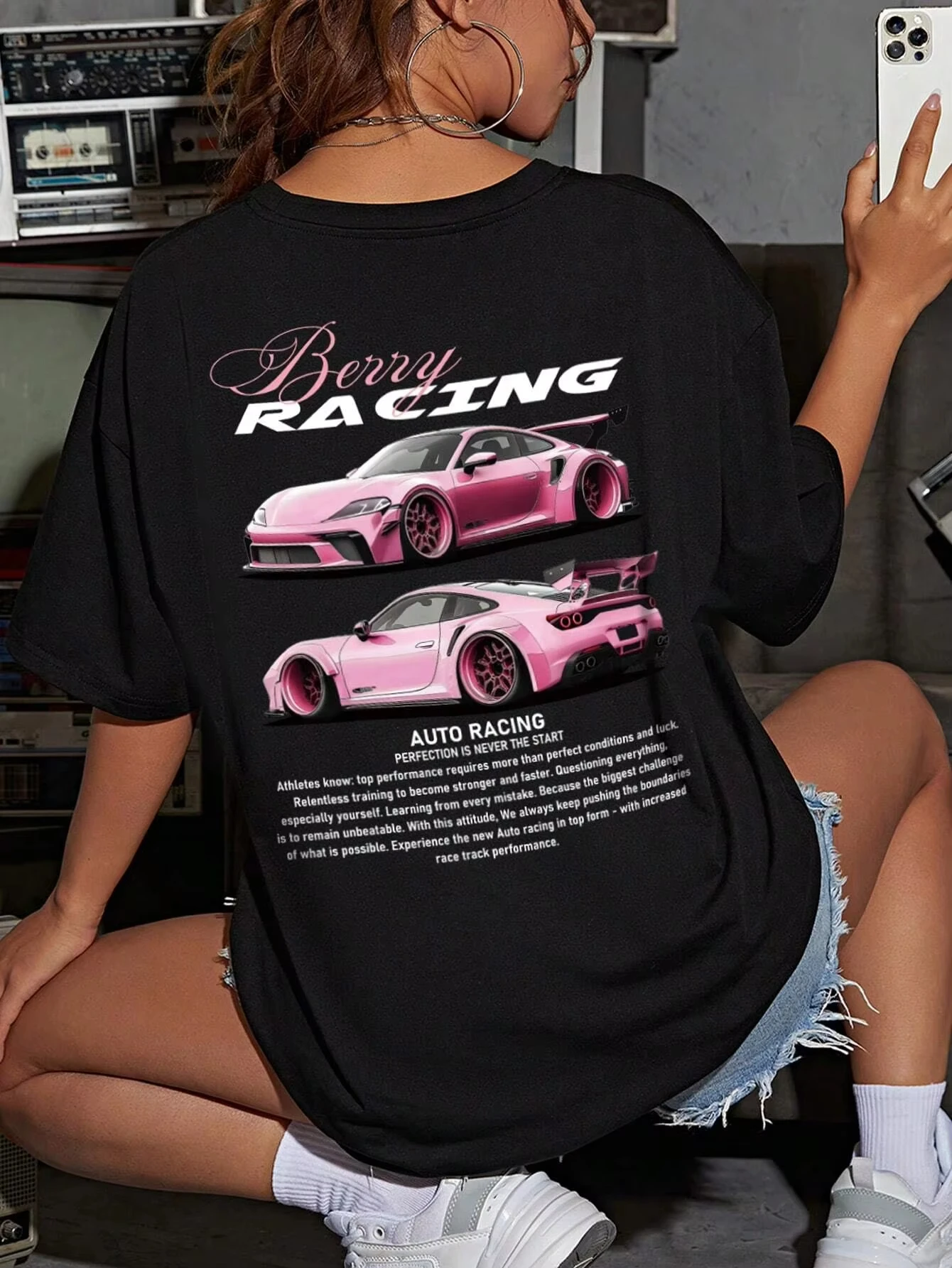 

Motorcycle Gift for Car Enthusiasts Graphic Tees Women Tops Loose Fit Top Summer Casual Car Graphic Printed Short Sleeve Tee