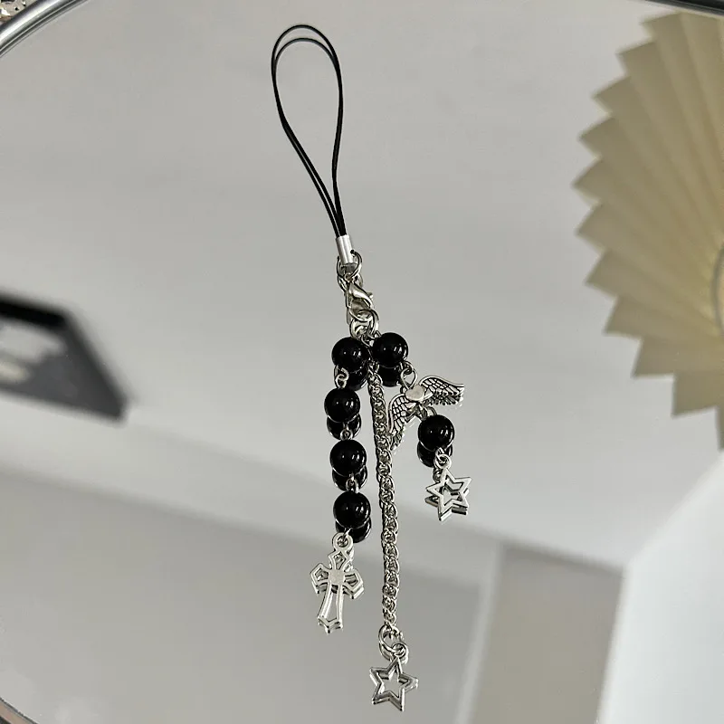 سلسلة مفاتيح لطيفة لطيفة للرياح ، أجنحة ملاك شخصية ومبتكرة ، حبل هاتف ، قلادة متقاطعة ، مجموعة سماعات أذن سلسلة ، Instagram #4