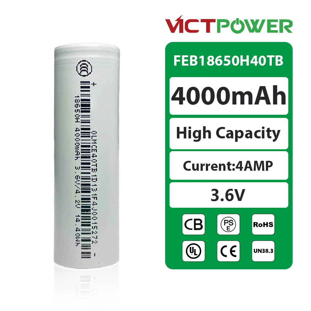 100PCS 18650 4000mAh 3.6V Li-ion Rechargeable Battery Cell High Capacity 4.2V for Flashlight Headlamp Power Bank LED Solar