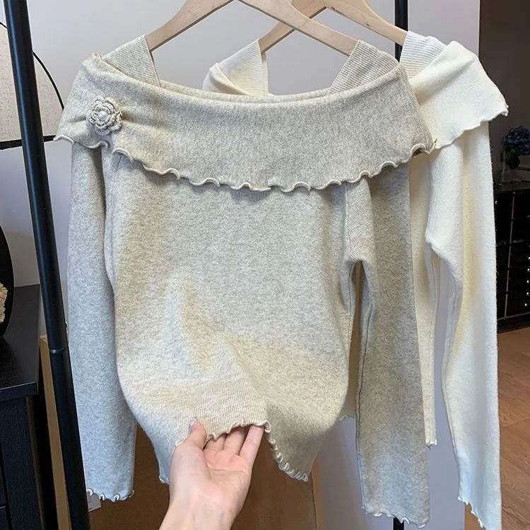 سترة محبوكة على شكل زهرة حمراء من Cisas بقصة ضيقة وملابس داخلية قاعدة irt للنساء لموسم الخريف والخريف ort Sve #4