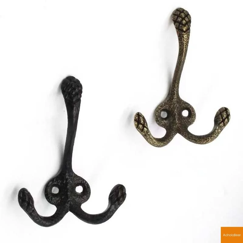 5 Pieces Antique Clothes Hook Bedroom Double Wall Hooks Decorative Door Mounted Key Hat Hanger Vintage Robe Hook with Screws