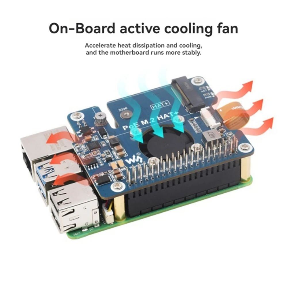 Waveshare Voor Raspberry Pi 5 Pcle Naar M.2 HOED + Poe Uitbreidingskaart Adapter Board Ondersteunt IEEE802.3Af Netwerk Voor Rpi 5-X64A