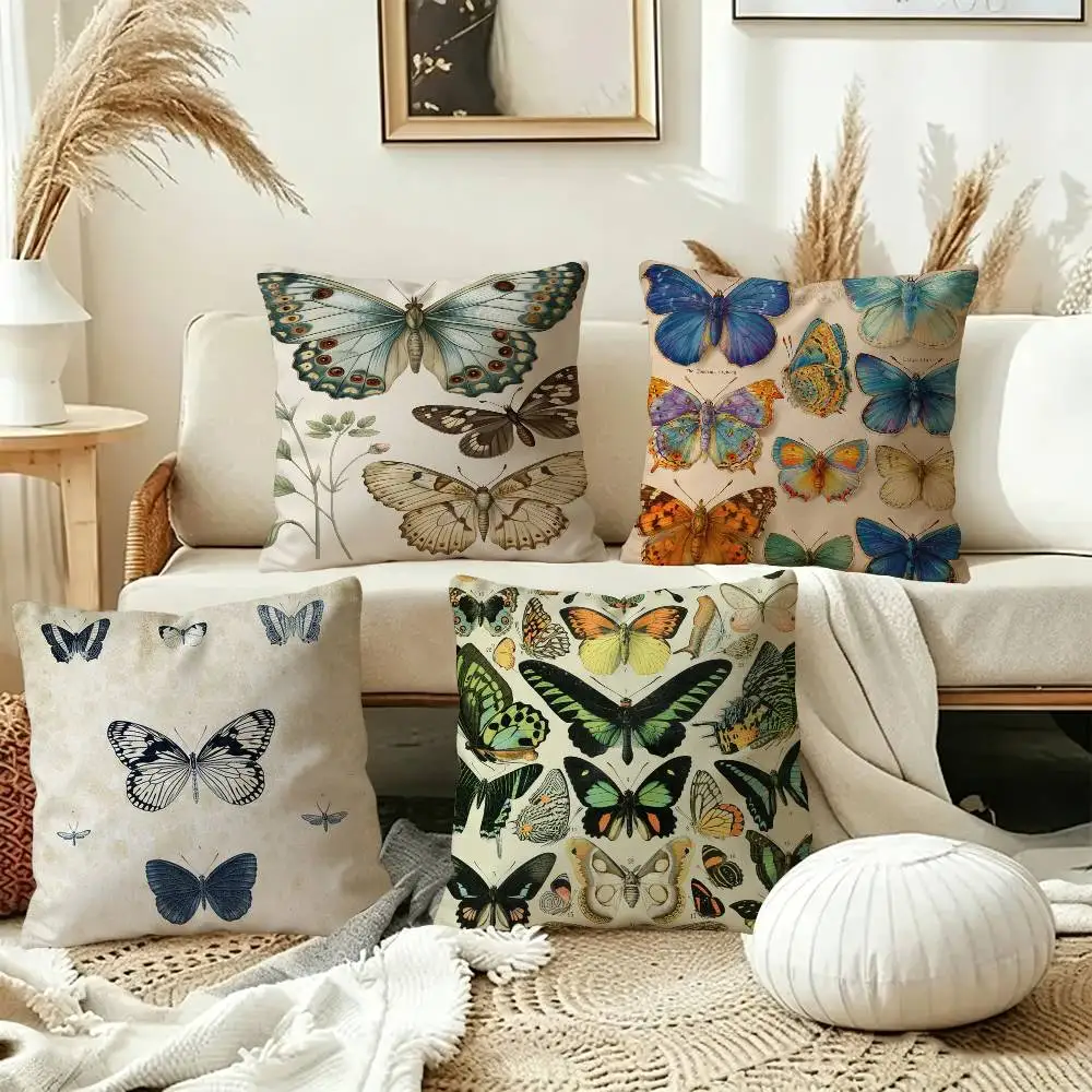 Vintage Butterfly And Insects Collection Chart Personalized Pillow Cover Kids Bedroom Wild Party Decor Pillowcase Shower Gift