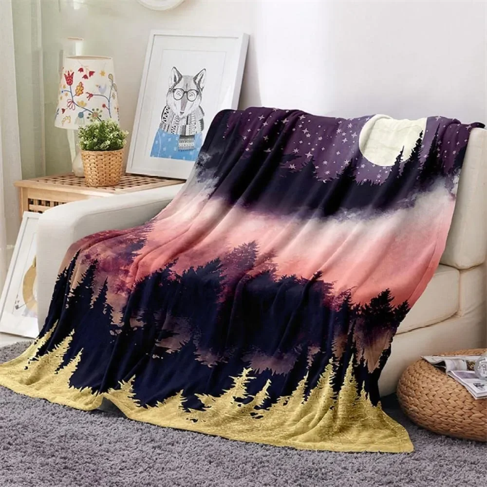 Landscape Theme Flannel Throw Blanket Fashion Soft Cozy Lightweight Children and Adult Gifts Sofa Couch Bed Travelling Camping