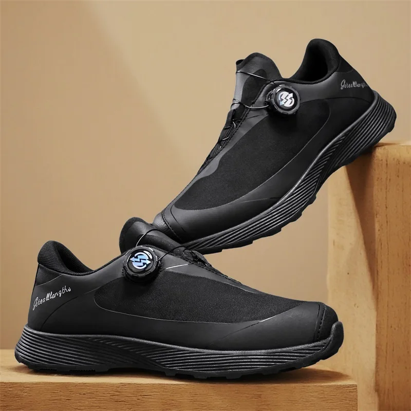 Повседневная летняя мужская спортивная обувь большого размера с круглым носком и вращающейся пряжкой на одну ногу, дышащая сетка на толстой подошве