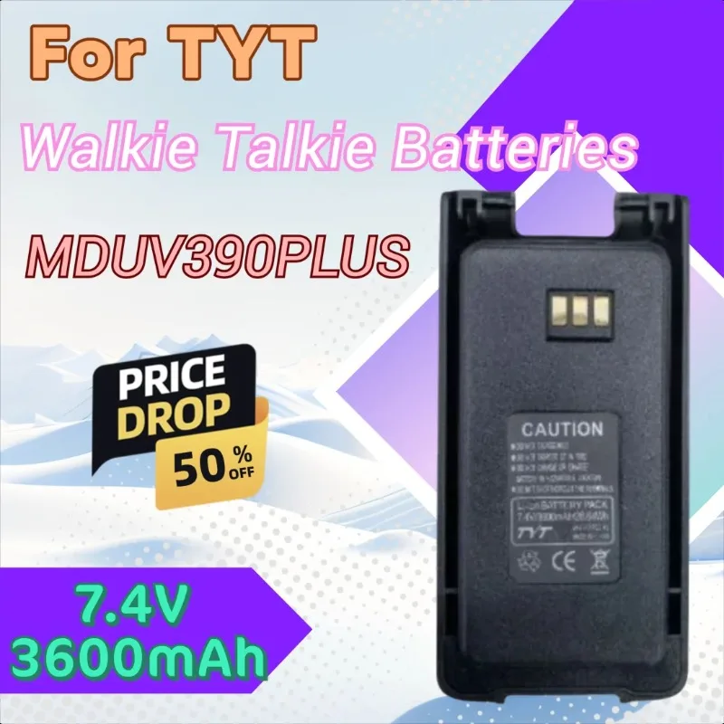 

New 7.4V 3600mAh Thicker Walkie Talkie Battery for TYT MD-390 MD-UV390 Plus TH-UV8200 MD-680 MD-358 MD-680 with TYPE-C Charger